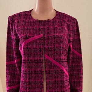 Ming Wang Pink Black Textured Knit Artsy Cardigan Jacket Size PL Workwear Career